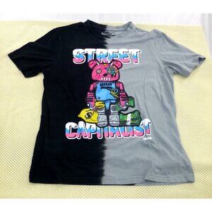 Rebel Minds Street Capitalist Graphic Tee L Split Fade Black & Gray 100% Cotton